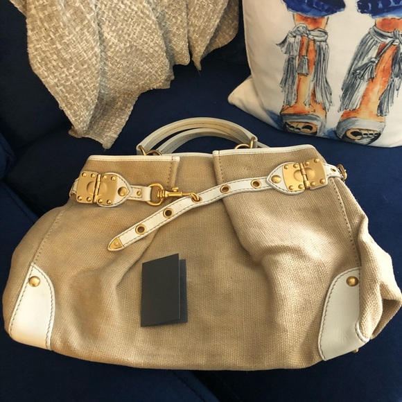 Miu Miu Leather & Burlap Satchel - Picture 1 of 11